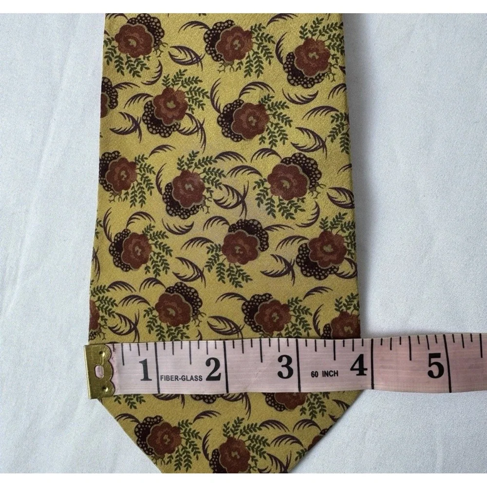 Chaps Ralph Lauren‎ Silk Floral Tie Yellow Gold With Flower Print Retro Formal